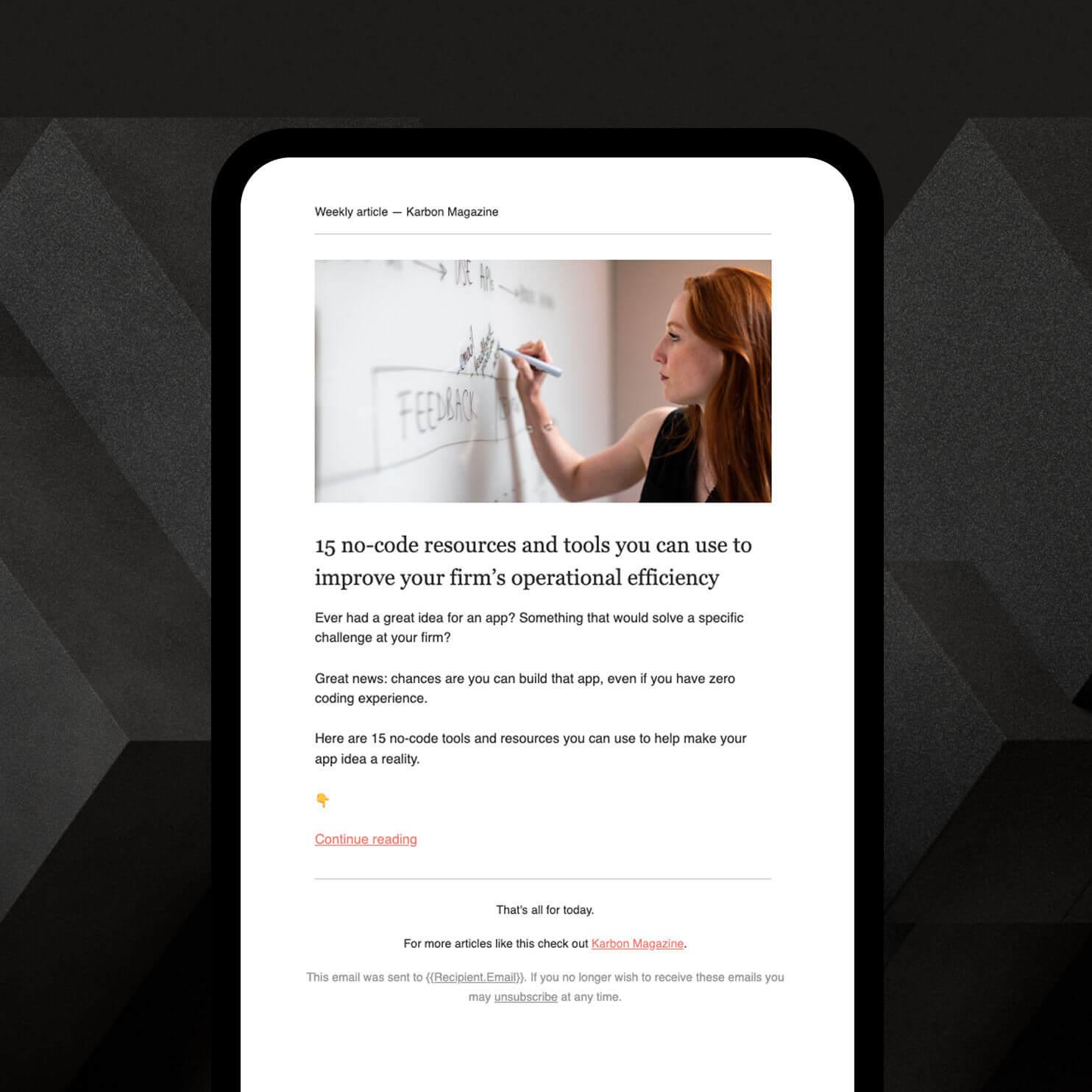 A device with an issue of Jess's Weekly Pick onscreen