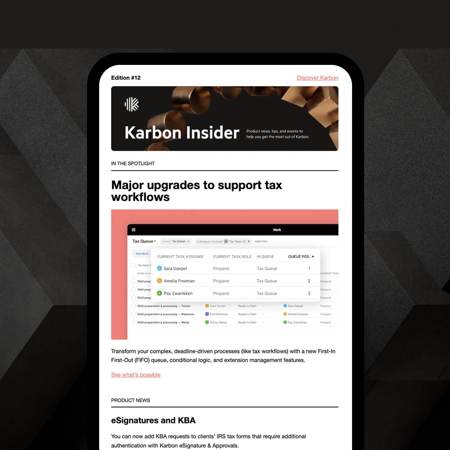 A device with an issue of Karbon Insider onscreen