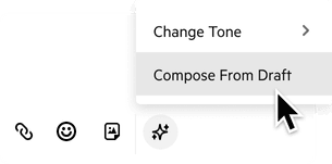 A section of Karbon's email composition interface showing AI assistant features: 'Change Tone' and 'Compose from Draft'