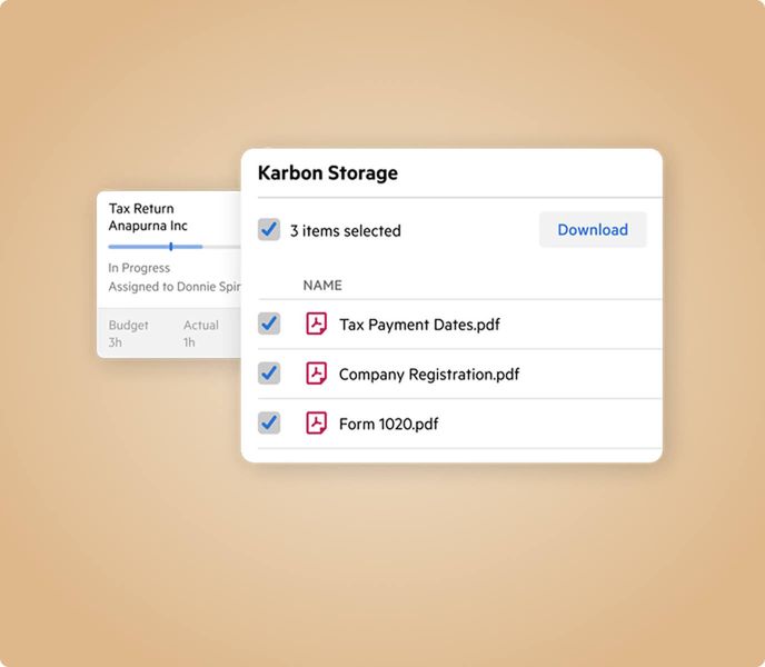 A user interface showing three shared documents being selected for download.