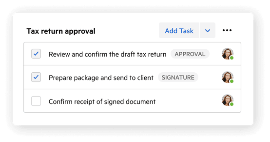 A checklist of tasks showing approved and signed items