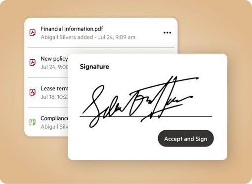 A client's signature, with a call to action to accept and sign a document.