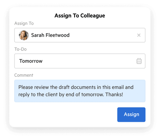 Email assignment UI detail.