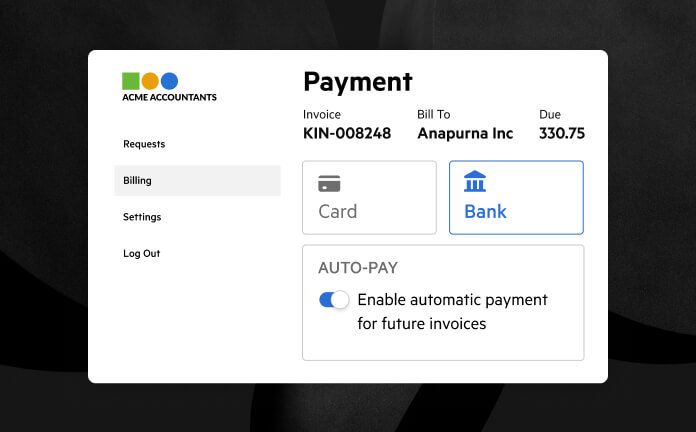 Payment settings for a client invoice.