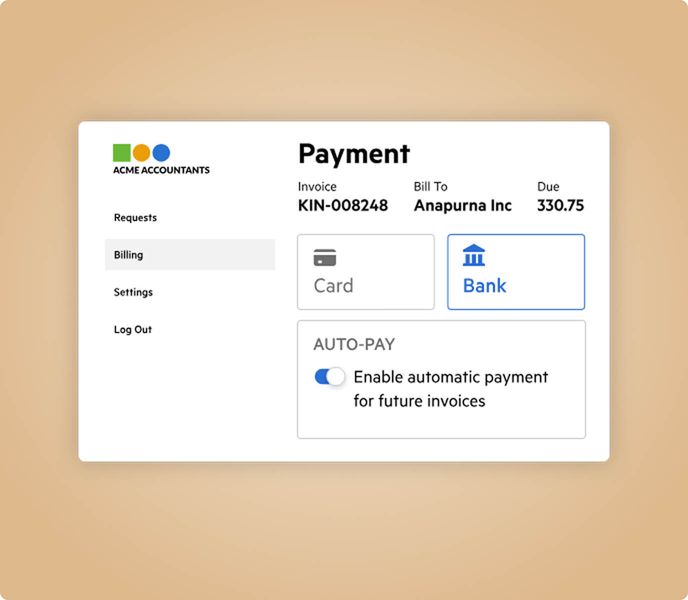 A user interface showing billing settings for a client.