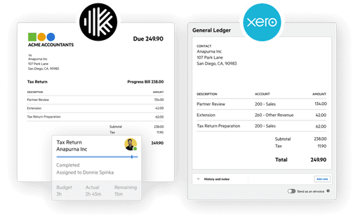Two views of the same invoice, one in Karbon and one in Xero.