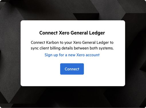 A modal window providing guidance on how to connect Xero to Karbon.