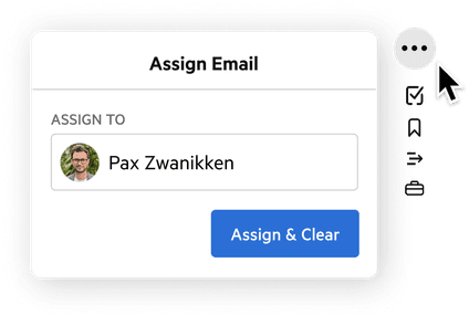 User interface showing assignment of an email to a team member.