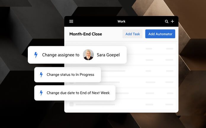 Highlighted options for configuring an automator on a work item.