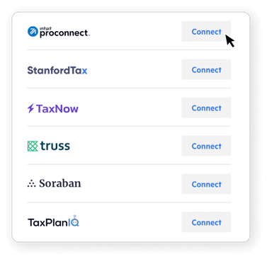 A list of tax software integrations.